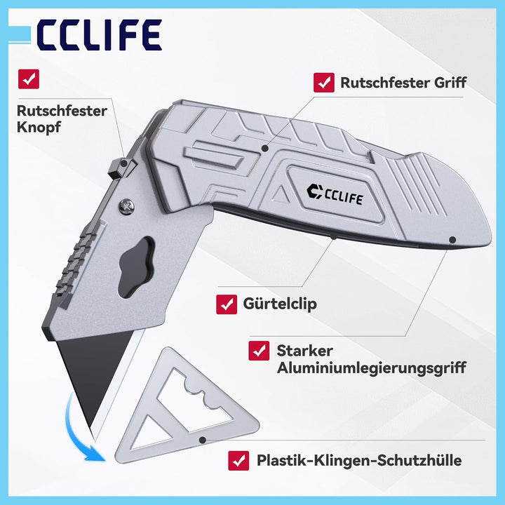 CCLIFE Cuttermesser Massband Set 7-teilig Aluminium Werkzeugset | 3 Aluminium-Cuttermesser Set für H
