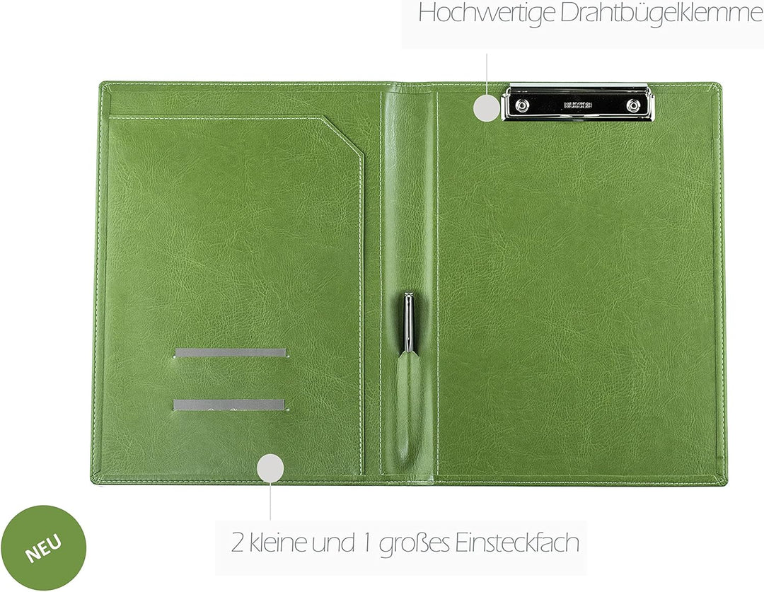 DELMON VARONE - Klemmbrett Mappe DIN A4 aus veganem Eco Kunstleder Grün - Organizer Klemmbrettmappe