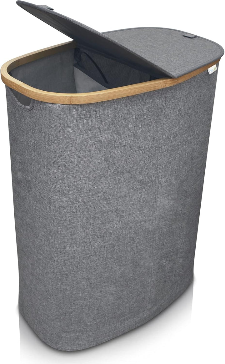 YourCasa® Wäschekorb mit Deckel [120L gross] Wäschesammler mit 2 Fächern - Nachhaltiger Bambus Korb
