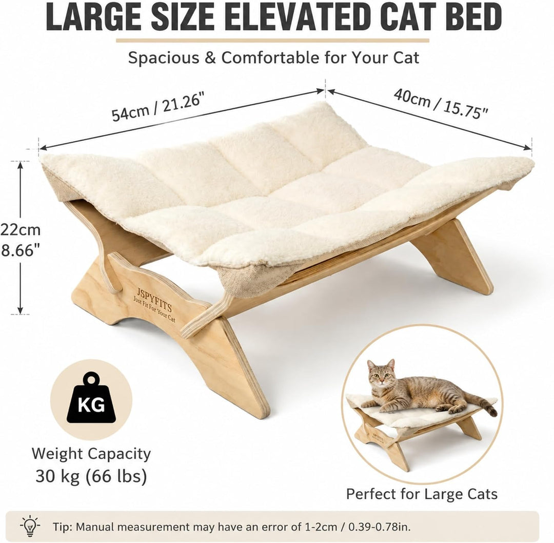 JSPYFITS Katzenbett, Plüsch-Samt-Katzenbetten für Indoor-Katzen, Katzenhängematte aus Holz, 54 x 42