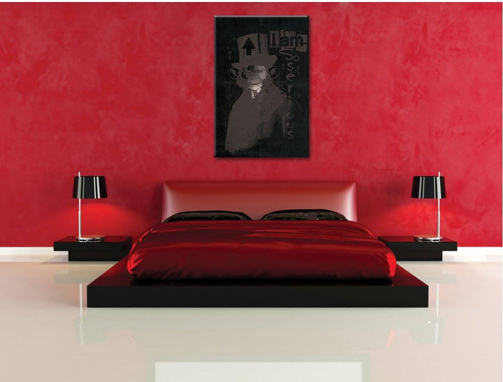 Dark I am serious black Bild auf Leinwand, XXL riesige Bilder fertig gerahmt mit Keilrahmen, Kunstdr