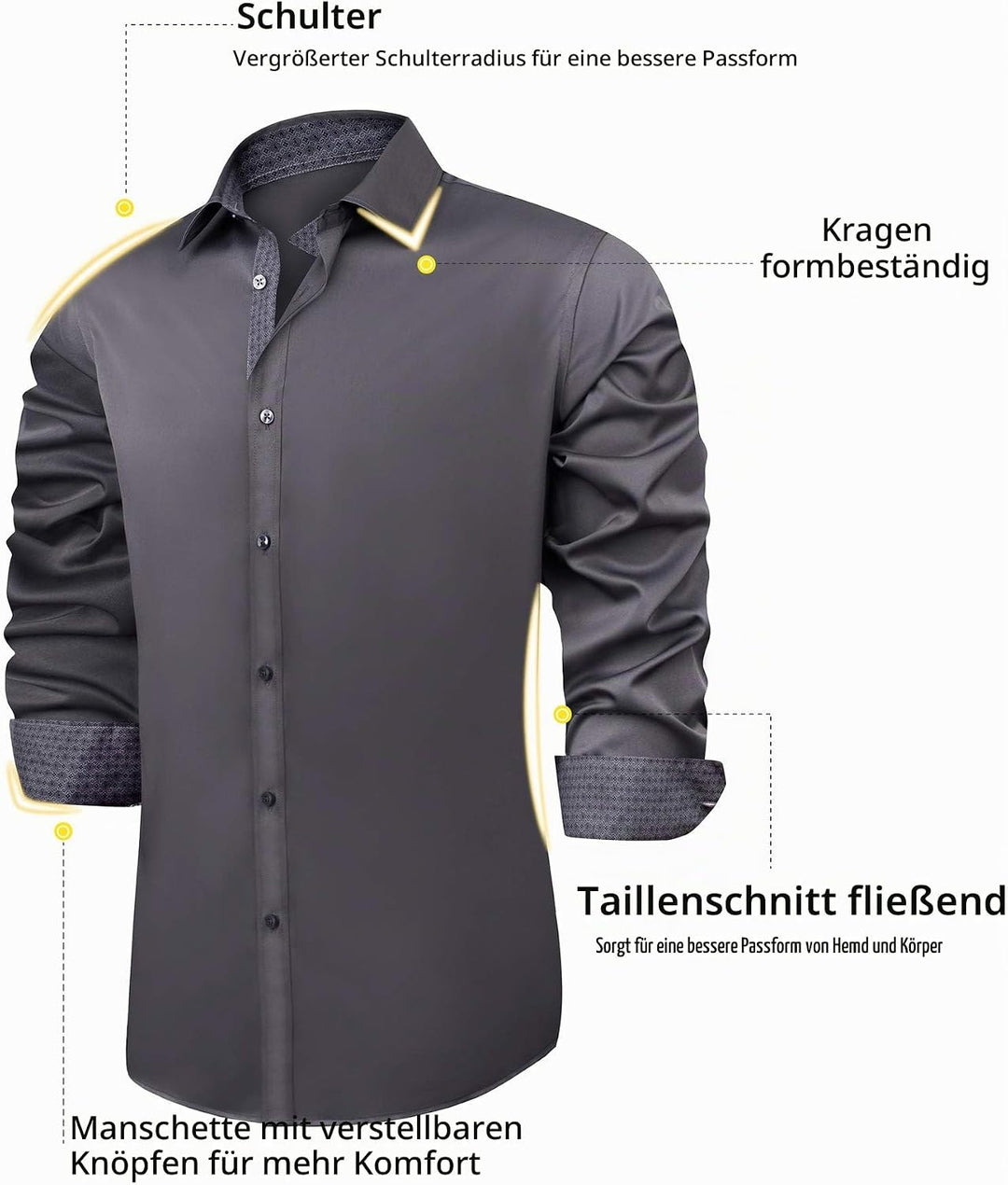 J.VER Herren Hemd Regular Fit Langarm Herrenhemden Freizeithemd Regular Businesshemd elastiscer Must