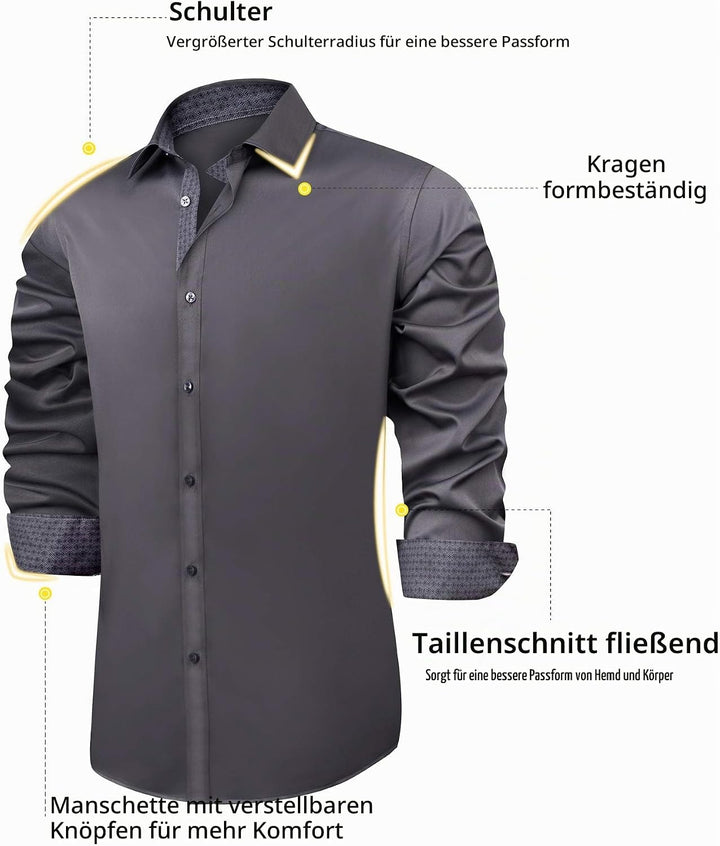 J.VER Herren Hemd Regular Fit Langarm Herrenhemden Freizeithemd Regular Businesshemd elastiscer Must