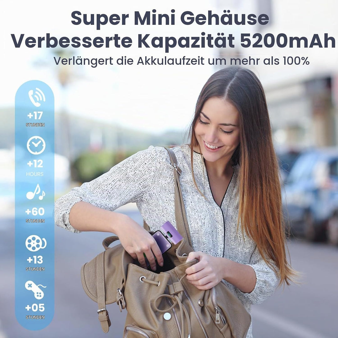 Mini Powerbank 5200mAh für iPhone, Klein Power Bank 20W PD 4.0A Schnellladefunktion Externer Akku, C