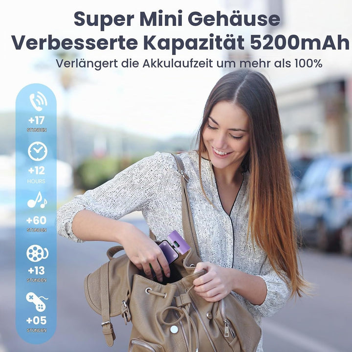 Mini Powerbank 5200mAh für iPhone, Klein Power Bank 20W PD 4.0A Schnellladefunktion Externer Akku, C