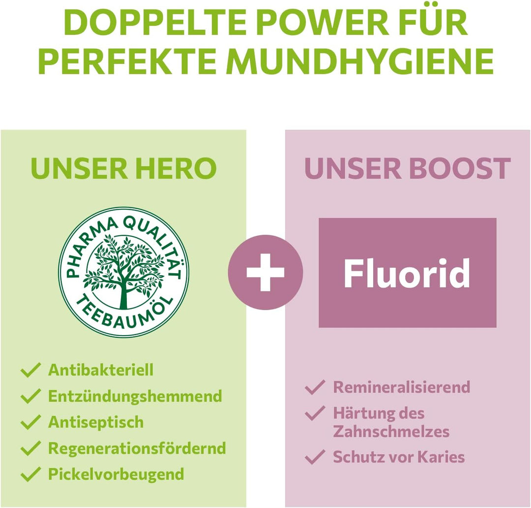 alkmene Mein Teebaumöl Kariesschutz Zahncreme Kräuter 2x 100 ml mit 6fach Schutz - naturreines Teeba