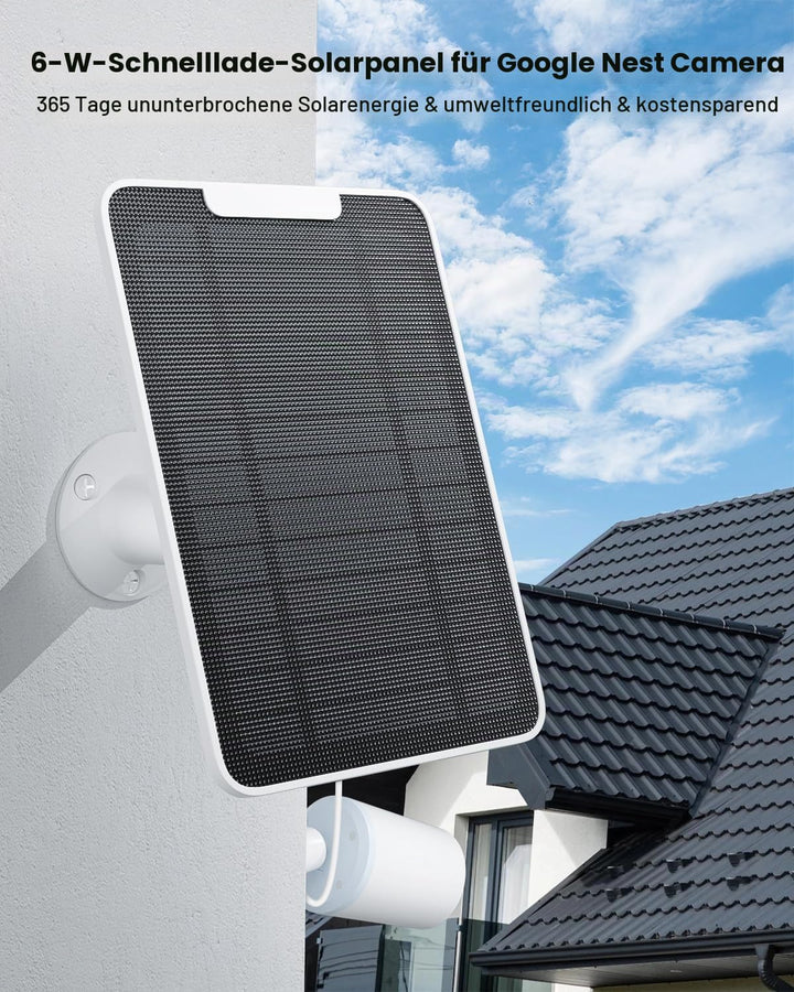 Solarpanel-Ladegerät Kompatibel mit Google Nest-Kamera im Aussen &amp; Innenbereich(Batterieversion), 6W
