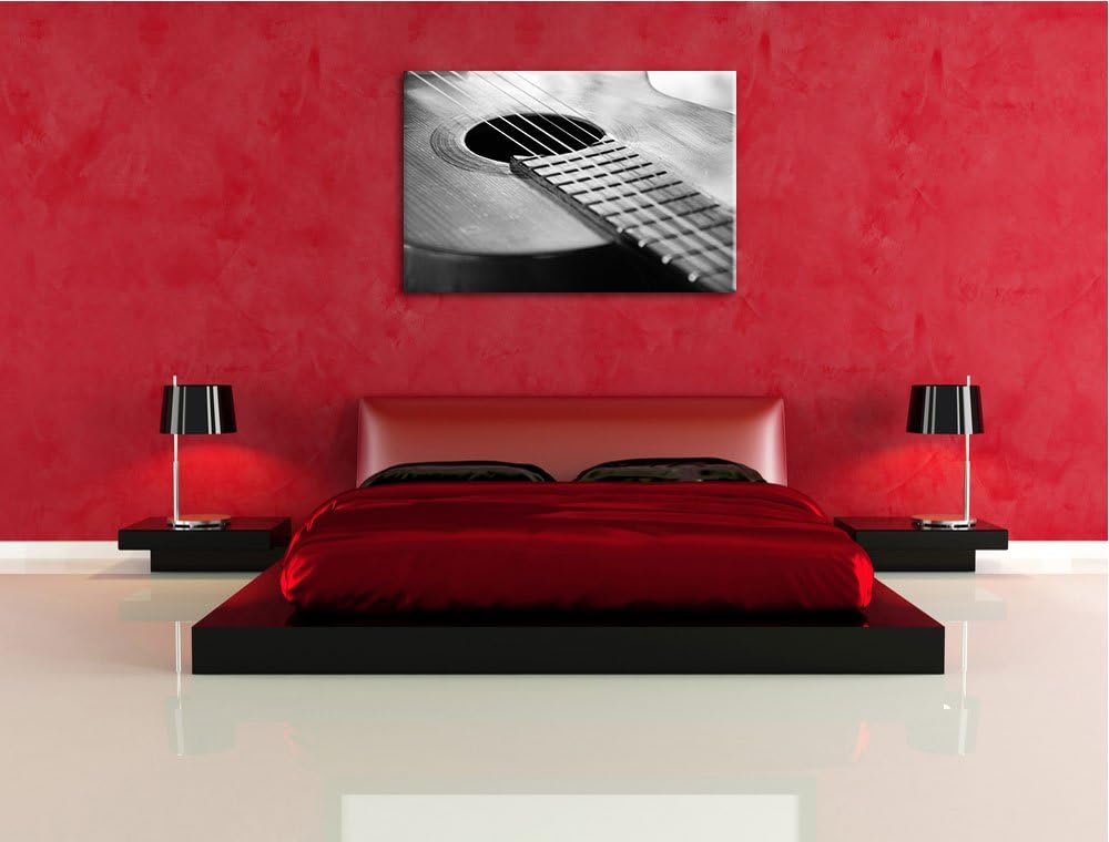 Pixxprint Gitarrensaiten am Schallloch auf Leinwand, XXL riesige Bilder fertig gerahmt mit Keilrahme