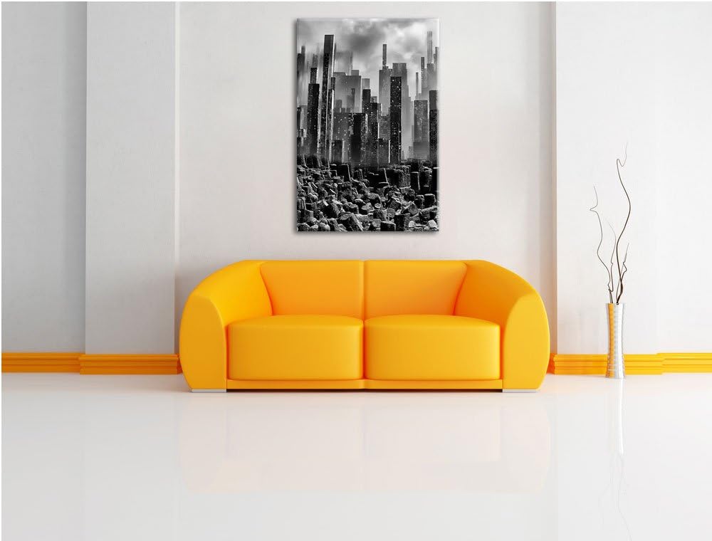 Pixxprint Stadt in Trümmern / 100x70cm Leinwandbild bespannt auf Holzrahmen/Wandbild Kunstdruck Deko