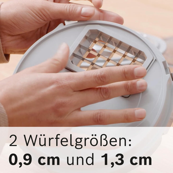 Bosch Würfelschneider MUZ5CC2, schnelles Würfeln, Gehäuse, für 2 Würfelgrössen, Gitterreiniger, spül