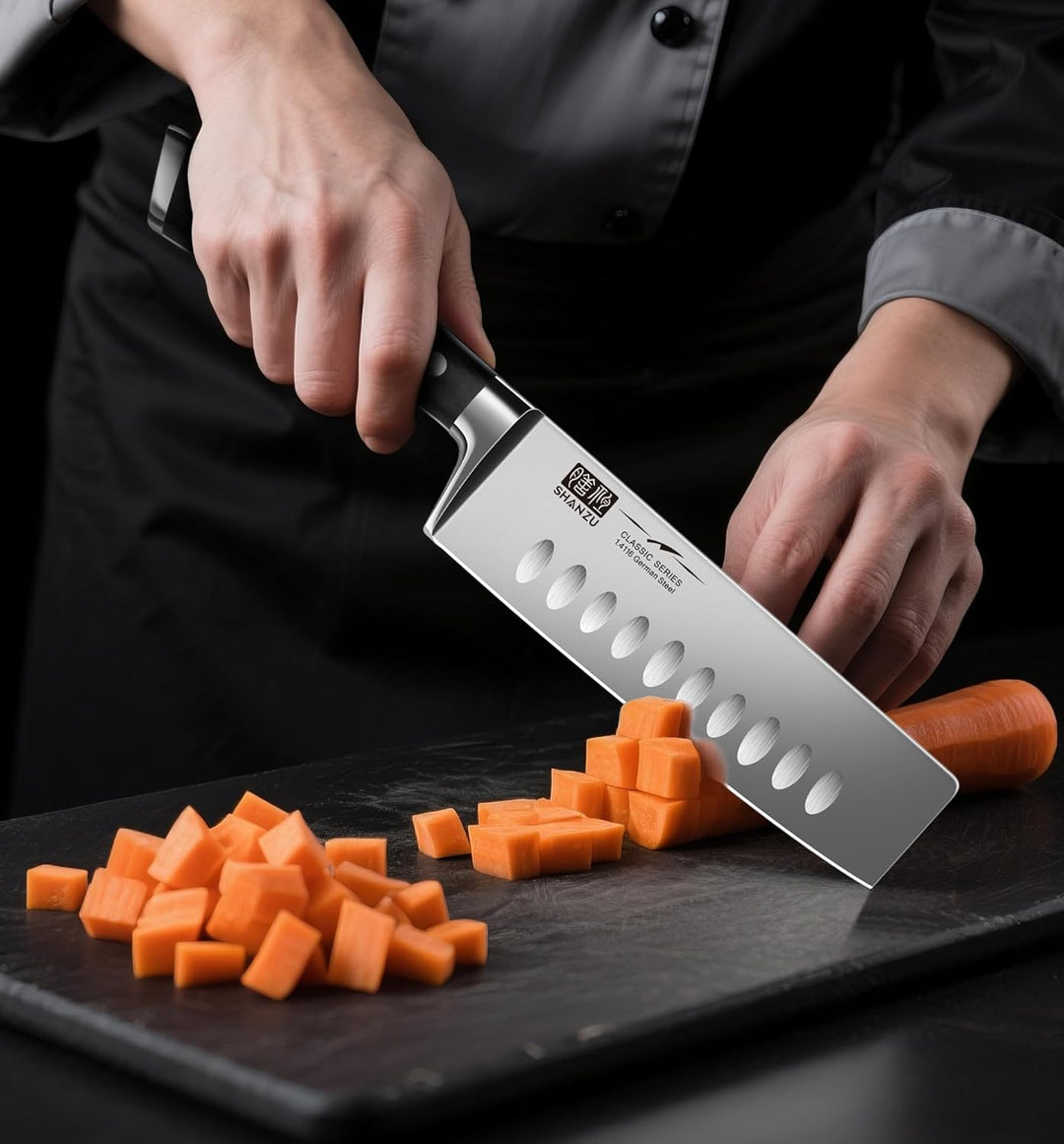 SHAN ZU Kochmesser Nakiri Küchenmesser Profi Messer Chefmesser 16.5 cm Allzweckmesser Deutscher Edel