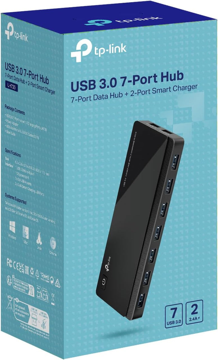 TP-Link UH720 7-Port USB 3.0 HUB + 2 Ladeports (2,4A) für Tablet und Smartphone, inklusive Netzadapt
