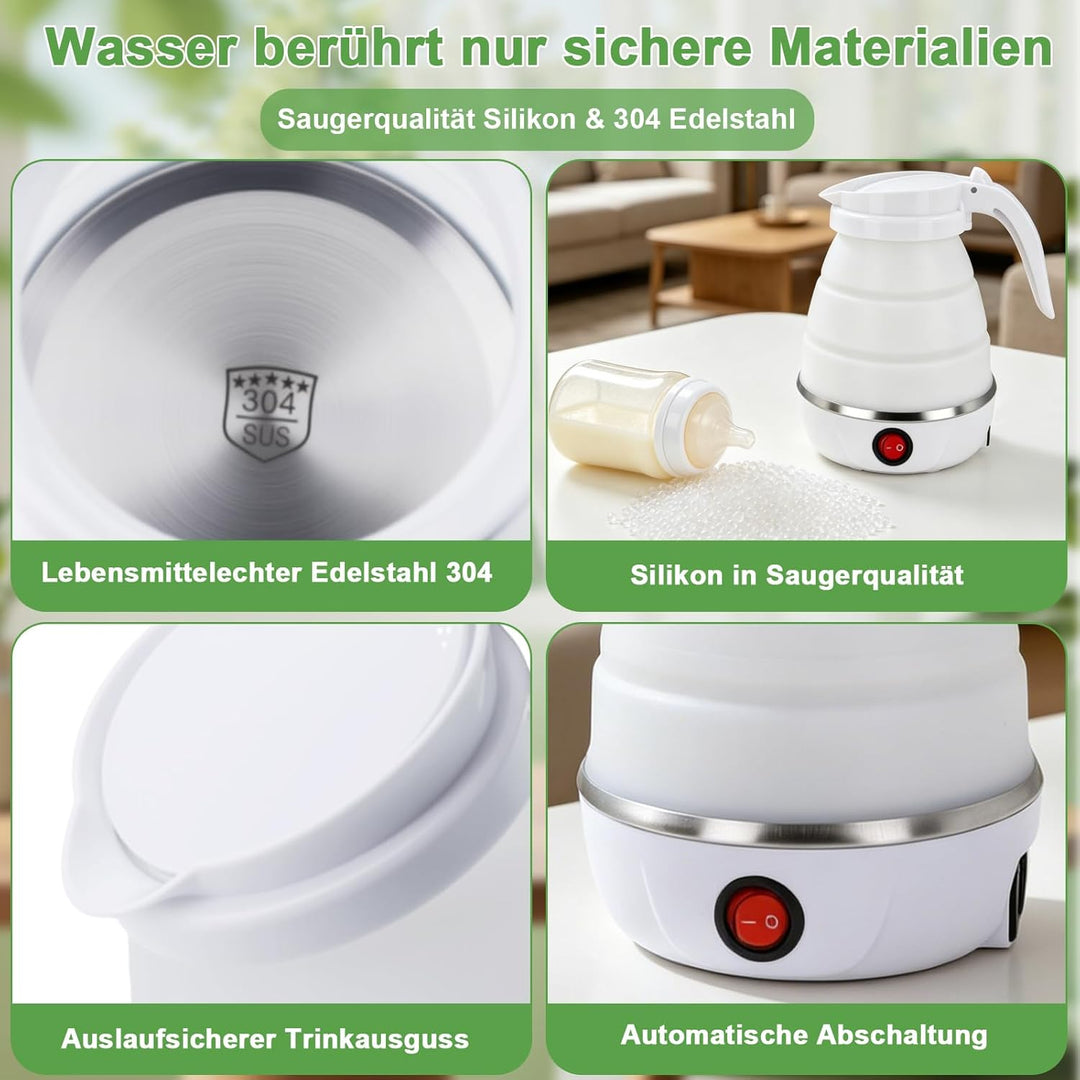 Faltbarer Wasserkocher 600ml Reisewasserkocher Klein Silikon Wasserkocher Camping Faltbar Wasserkess