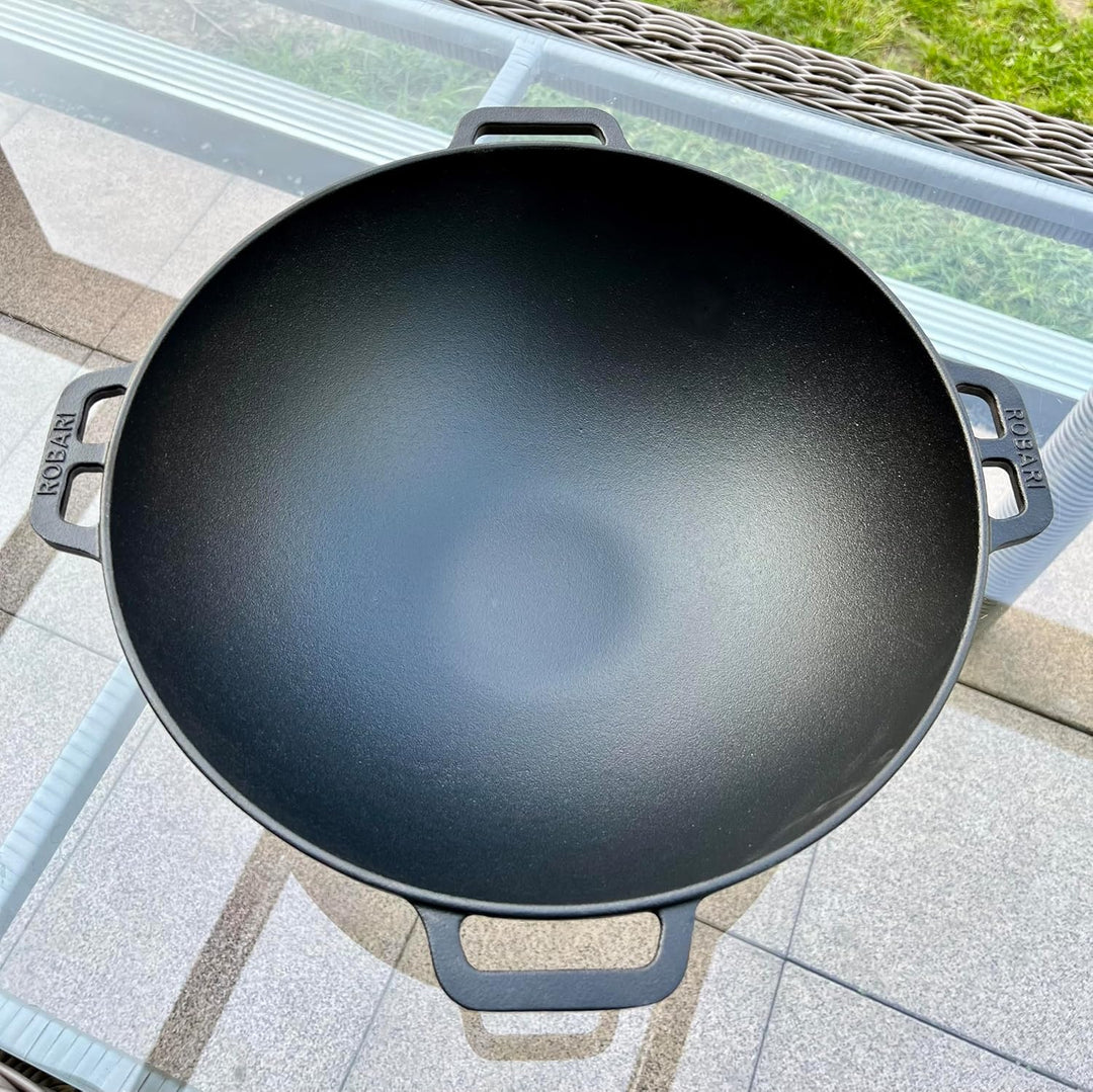 Grillpeter ROBARI Kazan Gusseisen 15 Liter Kasan mit Grillpfannendeckel aus Gusseisen Wok Asia