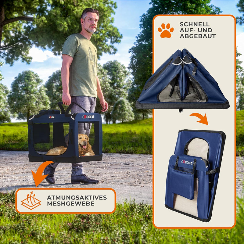 CADOCA® Hundebox Hundetransportbox faltbar robust M 60x42x44cm atmungsaktiv Transporttasche Haustier