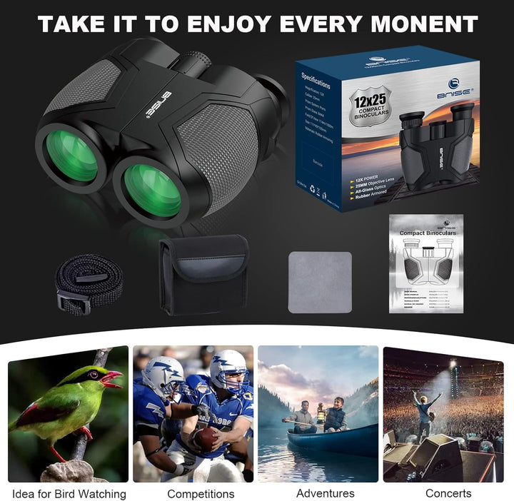 12x25 Kompaktes Fernglas für Erwachsene und Kinder, kleines Fernglas mit Low Light Vision für Vogelb