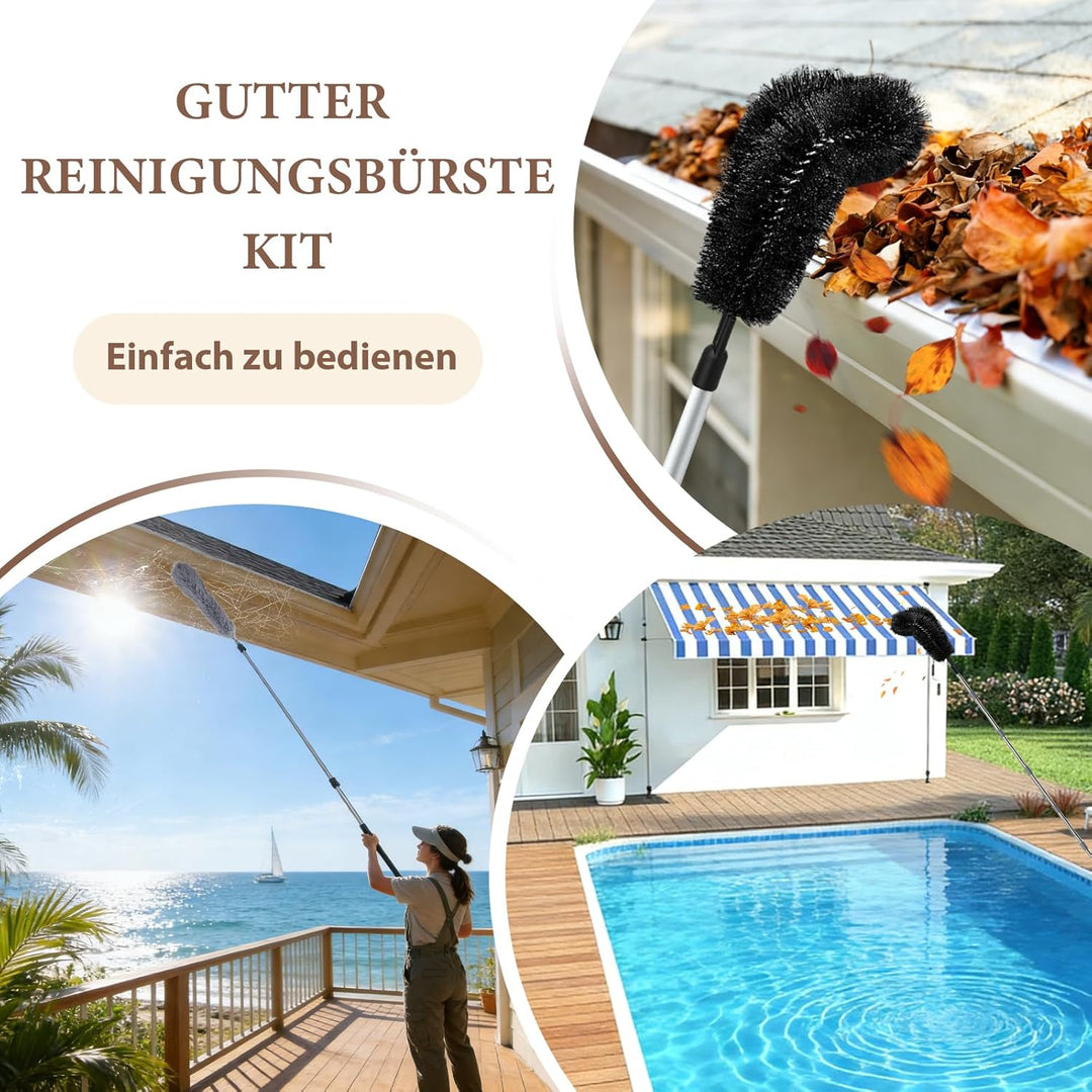 Gutter Reinigungsbürste Kit, Ausziehbare Dachbürste, Gebogenes Designwerkzeug, Geeignet für die Rein
