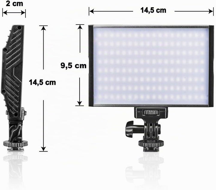 Walimex pro dimmbare On-Camera LED Videoleuchte &amp; Fotolicht + Akku Slots I 3.200-5.600K, 15W, 1500 L
