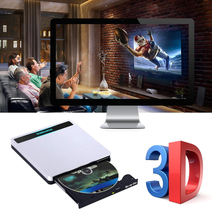 SOMDARHK Externes Blu Ray Laufwerk, USB 3.0 Type C Externer CD DVD Brenner mit SD/TF Slot & 2 USB, T