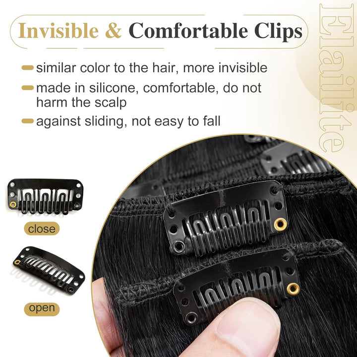 Elailite Clip in Extensions Echthaar Doppelt Tressen für Mädchen Haarverlängerung Haarteil 8 Teilig