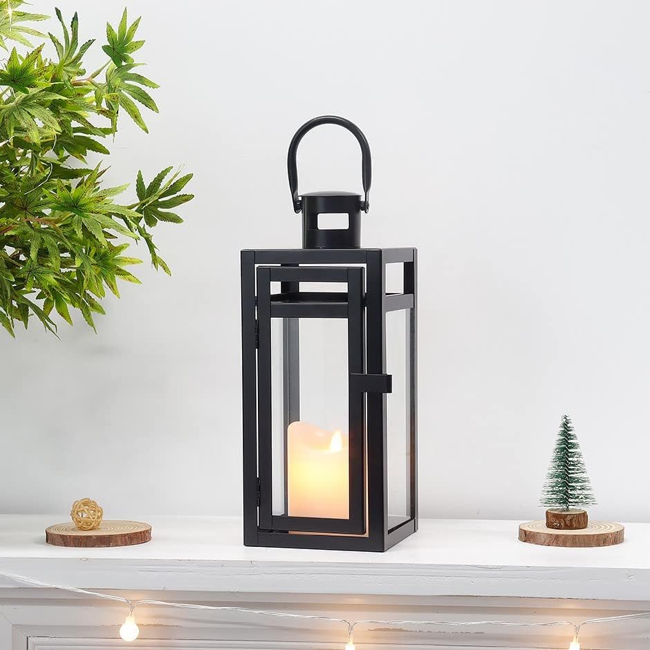TRIROCKS Dekorative Edelstahl Laterne 30 cm Hoch Metall Kerzenhalter Mit Klaren Glasscheiben Für Hei