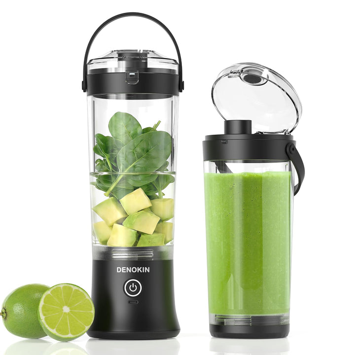 DENOKIN Tragbarer Mixer mit Trinkdeckel, 500ml, Mini Standmixer für Unterwegs, Wiederaufladbar mit U