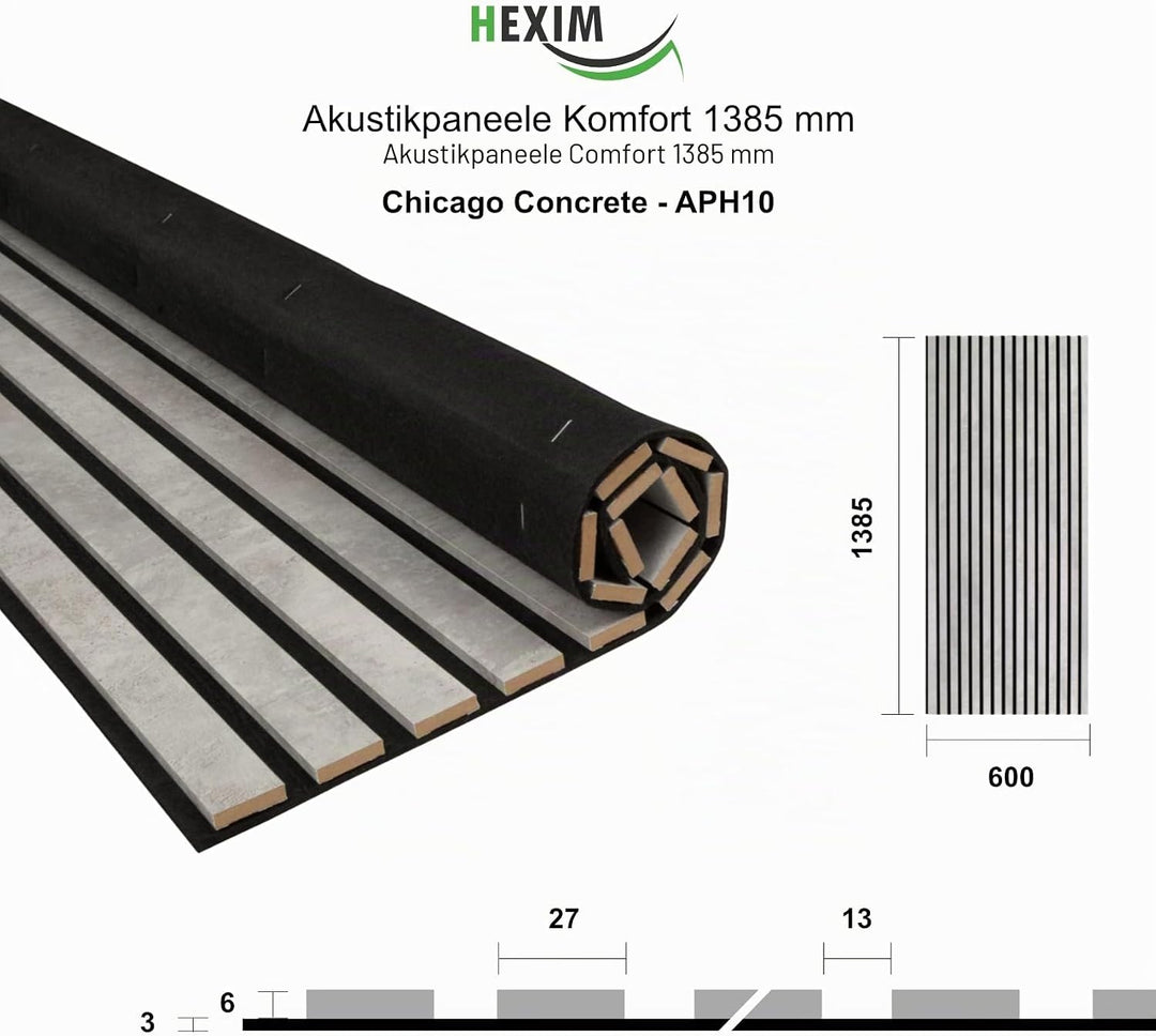 HEXIM Akustikpaneele 6 Stück 138,5x60cm Holz Comfort - flexible Holzpaneele Platten Lamellenwand Hol