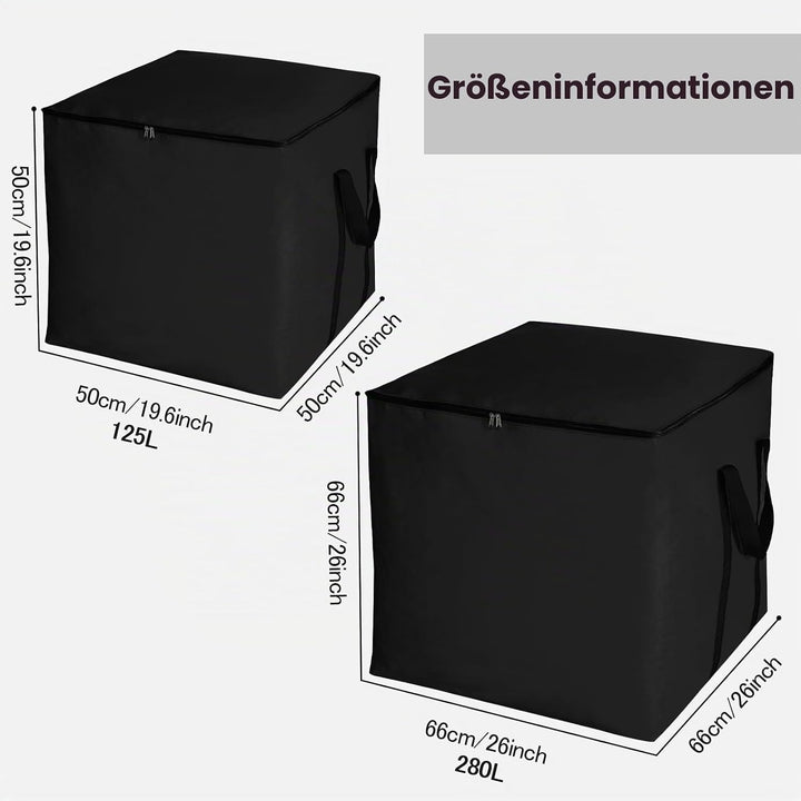 125L Grosser Umzugssack Schwarz 50×50×50 cm Aufbewahrungsbeutel mit Deckel und Griffen Zipper Aufbew