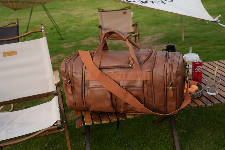 HB-21 Reisetasche, Wochenendtasche, Leder, zum Handgepäck, für Damen und Herren, braun, Braun
