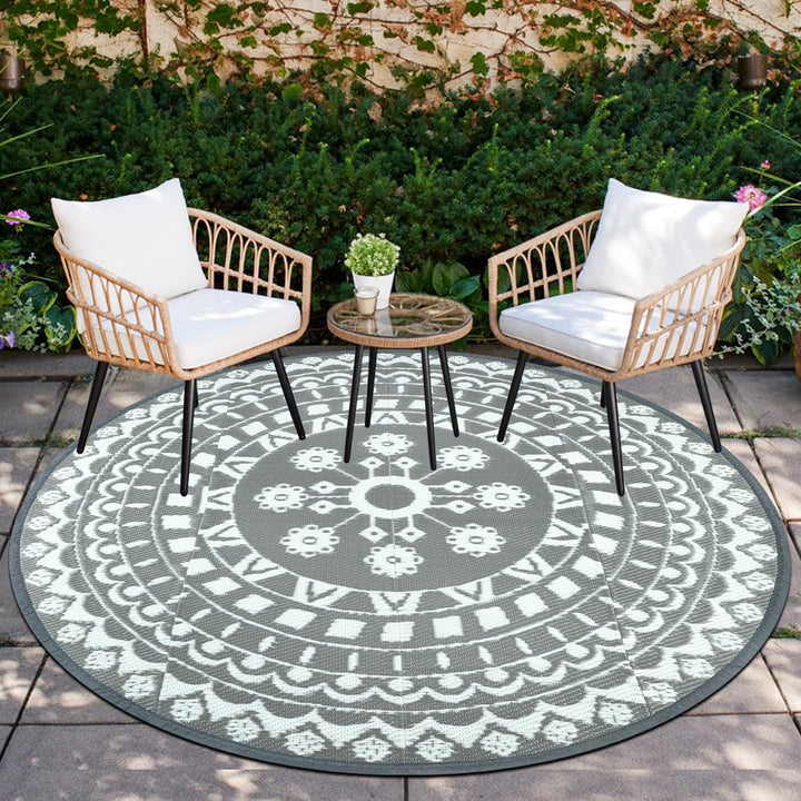 Capslpad Rund Aussenterrasse Teppich ∅180cm Wende Picknickmatte Wasserdichter Kunststoff-Strohteppic