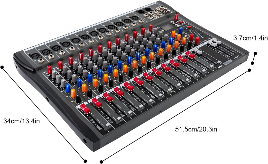 DJ Sound Mixer Board Konsole 48V Phantomspeisung 12 Kanäle mit USB Steckplatz Audiomischer Geeignet