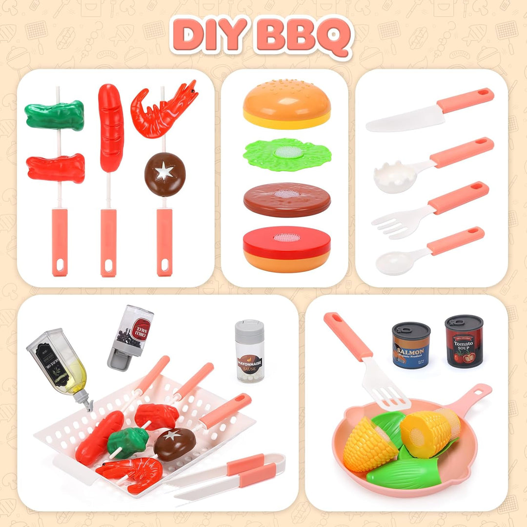 cute stone BBQ-Grillspielzeug für Kinder mit farbwechselndem Essen, kühlem Sprühnebel, brutzelnden G