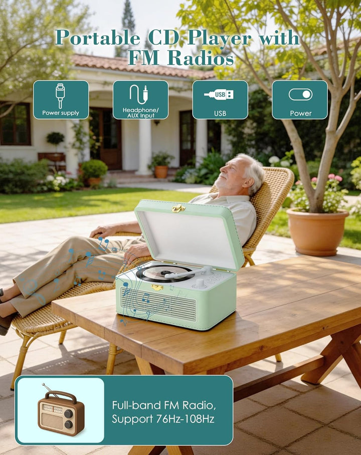 Tragbar CD Player Bluetooth Retro Radio mit CD-Player mit Lautsprecher Unterstützung USB & AUX-Wiede