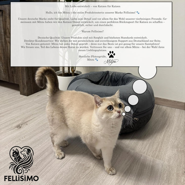 Katzenhöhle mit Flauschigen Kuschelbett | Anti-Slip Unterfläche | Atmungsaktiv | Katzentunnel aus Fi
