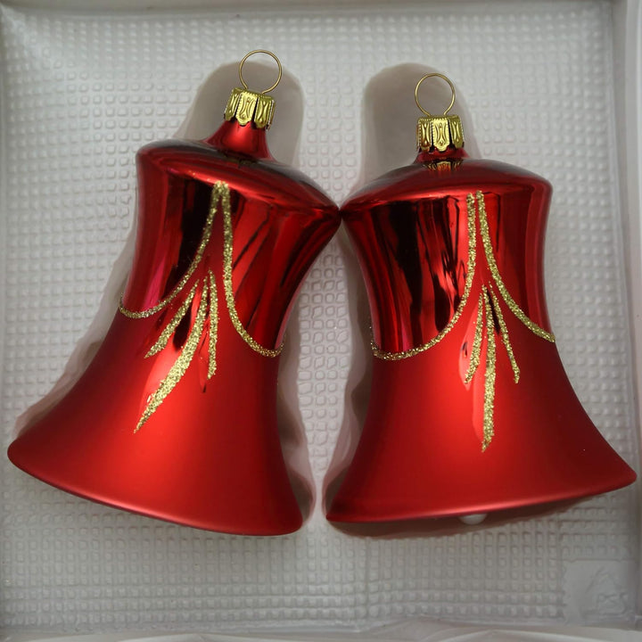 Lauschaer Glas Christbaumschmuck Glocken gross rot glanz/matt 2 Stück d 7cm Christbaumschmuck Weihna