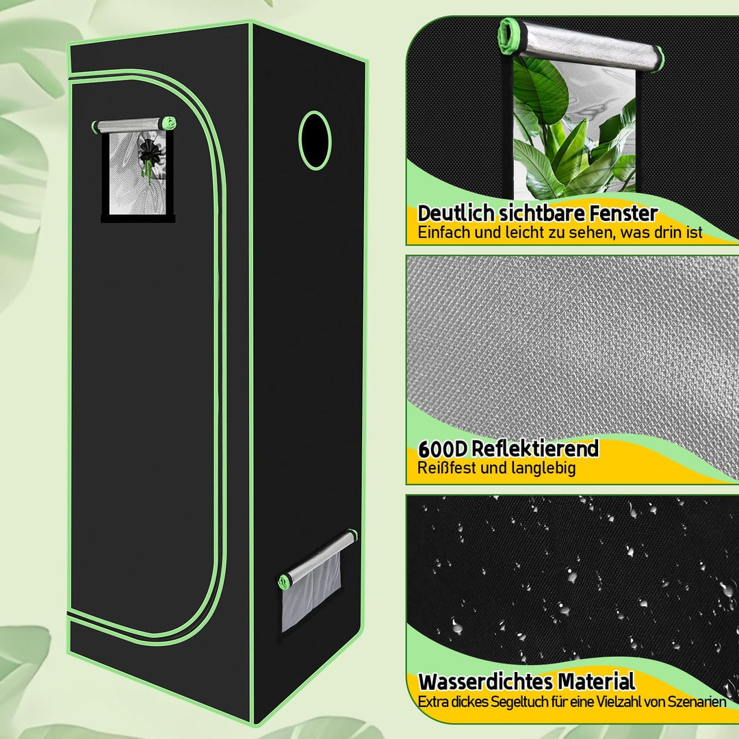 Ikodm Growzelt, 100x100x200 cm Growbox, 600D Oxford Grow Tent, Lichtdicht und Wasserdicht Growschran