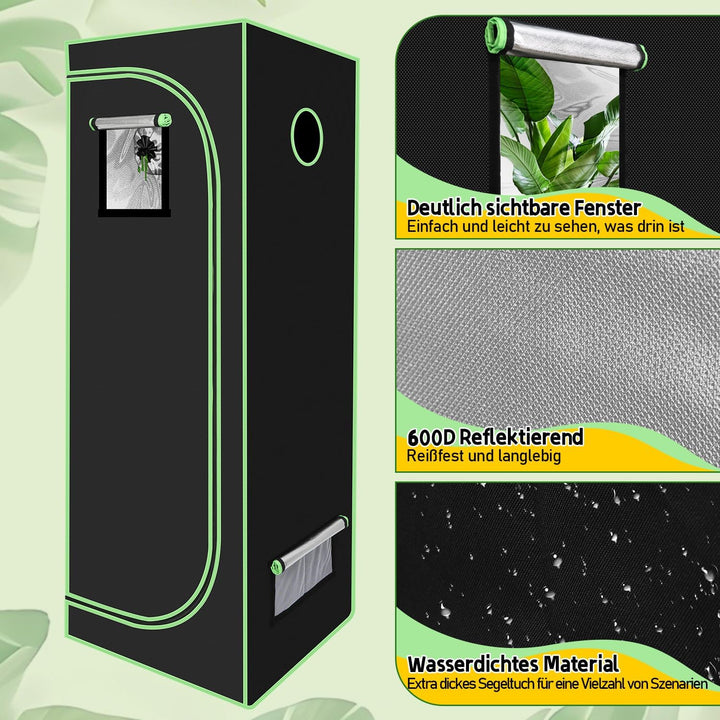 Ikodm Growzelt, 100x100x200 cm Growbox, 600D Oxford Grow Tent, Lichtdicht und Wasserdicht Growschran