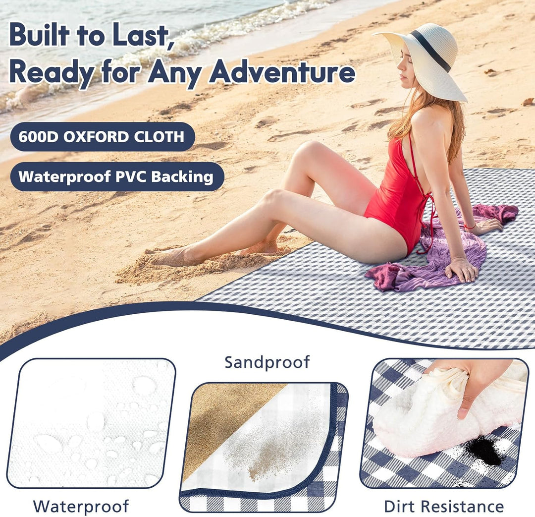 Picknickdecke 300x200 cm, Sandfest Stranddecke Wasserdicht Campingdecke, Waschbar mit Tragegriff, Id