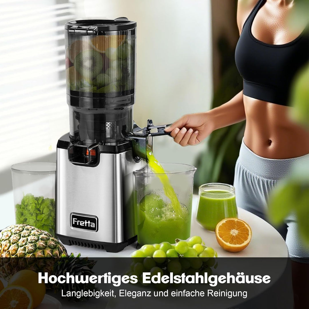Fretta Entsafter Slow Juicer Entsafter Gemüse und Obst Testsieger, 250W Edelstahl Juicer Machine Saf