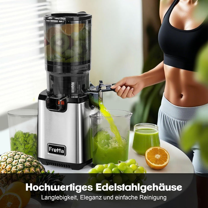 Fretta Entsafter Slow Juicer Entsafter Gemüse und Obst Testsieger, 250W Edelstahl Juicer Machine Saf