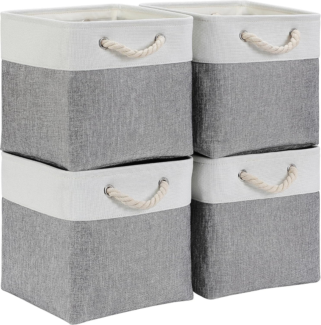 Mangata Aufbewahrungsbox Stoff, aufbewahrungskorb Grau Weiss, Korbe Stoff in Würfel (28x28x28 cm) fü