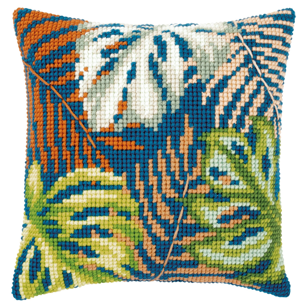 Vervaco PN-0179546 Blätter Kreuzsichkissen vorbedruckt, Baumwolle, mehrfarbig, 40 x 40 cm
