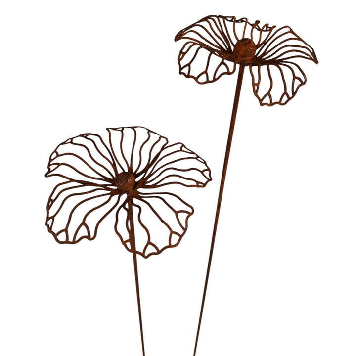 Bornhöft Gartenstecker Hibiskus, Edelrost Rostoptik Metall, 2er-Set, Gartendekoration, Blumenmotiv