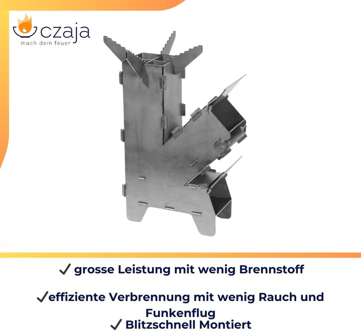 Czaja Raketenofen Rocket Stove Stecksystem aus massivem 3 mm dickem Stahl Feuerschale BBQ Rakete Hol