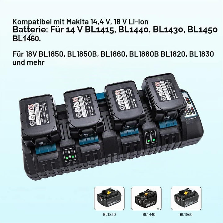 Hipoke DC18SF 4-Port Lithium-Ladegerät Kompatibel mit Makita 14,4V 18V 20V Akku BL1430 BL1450 BL1440