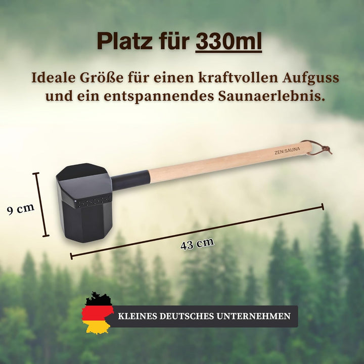 Saunakelle aus Edelstahl und Holz mit Regen-Funktion - 330ml - Perfekt für den Sauna Aufguss | Erzeu
