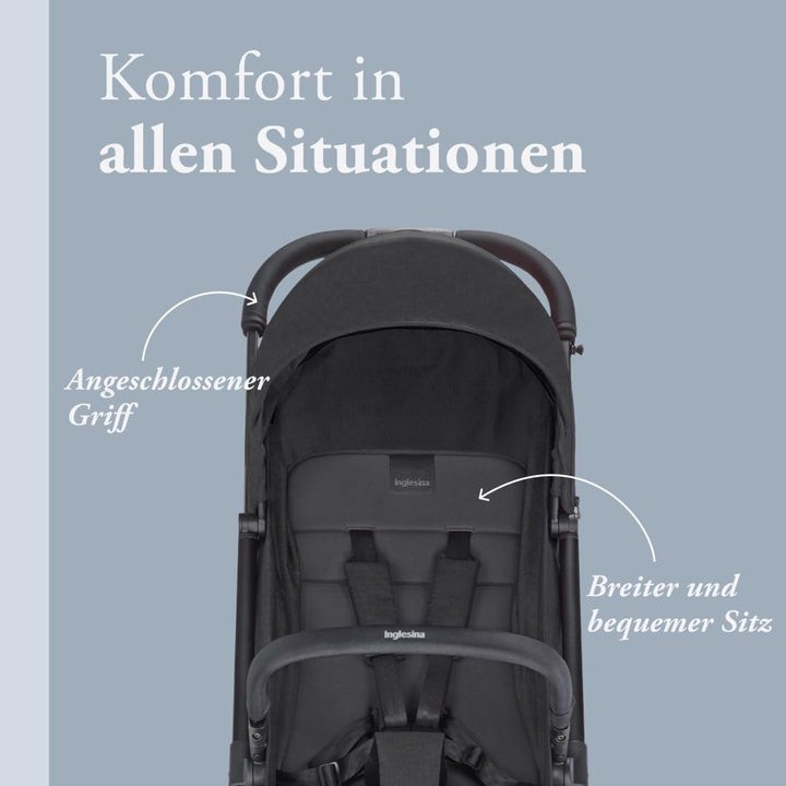 Inglesina Sketch Kinderwagen Leicht und Kompakt, Schwarz, Bequem, bis zu 17kg, Einhand-Faltung, UPF
