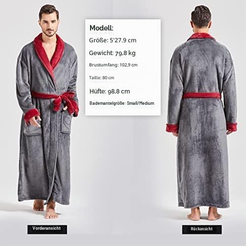 FashGudim Herren Bademäntel gross und gross in voller Länge Plüsch Fleece lange Robe Schal Kragen wa