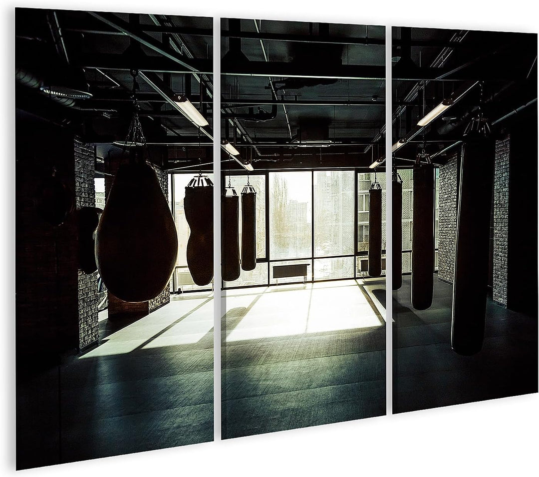 islandburner Bild auf Leinwand Fitnessstudio Mit Boxsäcken Dunkel Bilder Wandbilder Poster Leinwand