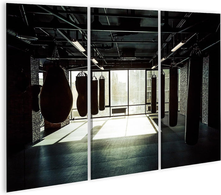 islandburner Bild auf Leinwand Fitnessstudio Mit Boxsäcken Dunkel Bilder Wandbilder Poster Leinwand